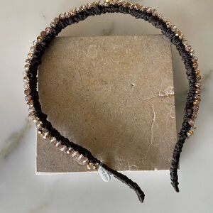 Beaded Vintage Headband with brown and peach toned crystals by Renee Rivera.